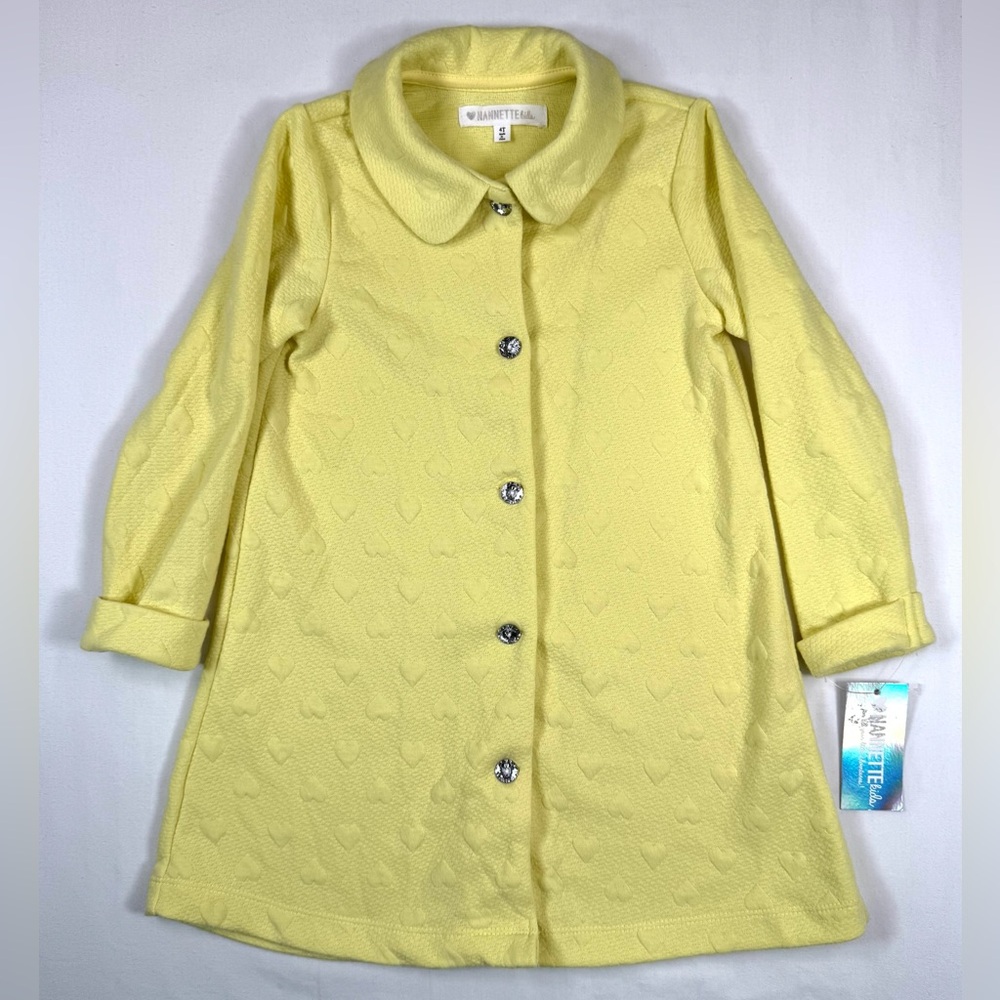 NWT NANNETTE KIDS Butter Yellow Lightweight Heart Embossed Pea Coat Size 4T